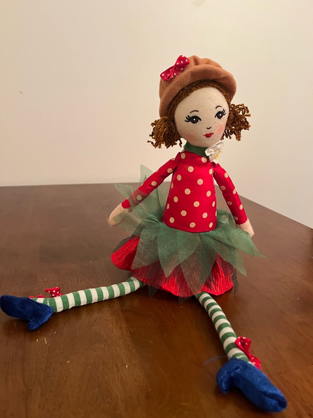 Source Unknown Red and Green Polka Dot Holiday Doll